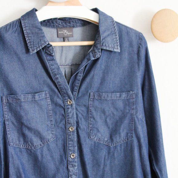 Market & Spruce Long Sleeve Chambray Popover Top Size MEDIUM - Picture 6 of 6